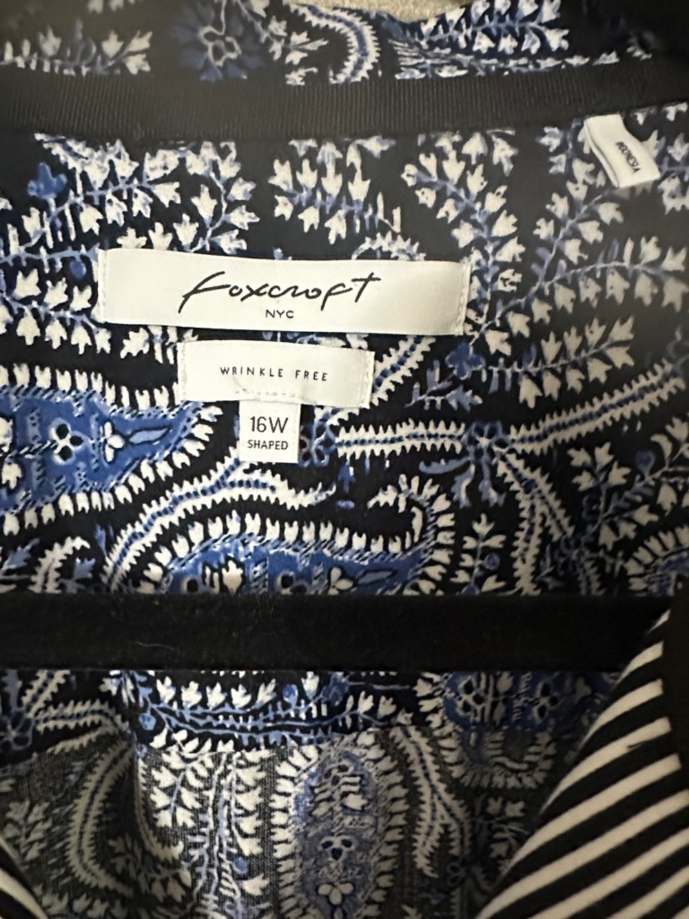 Foxcroft Navy and White Paisley Button-Down Shirt - Picture 2 of 7